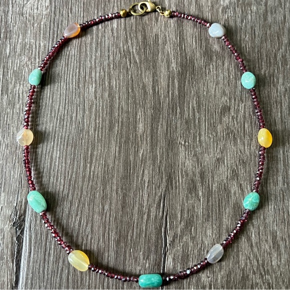 Handmade gemstone layering necklace of garnet, Amazonite and Botswana agate. - Picture 8 of 16